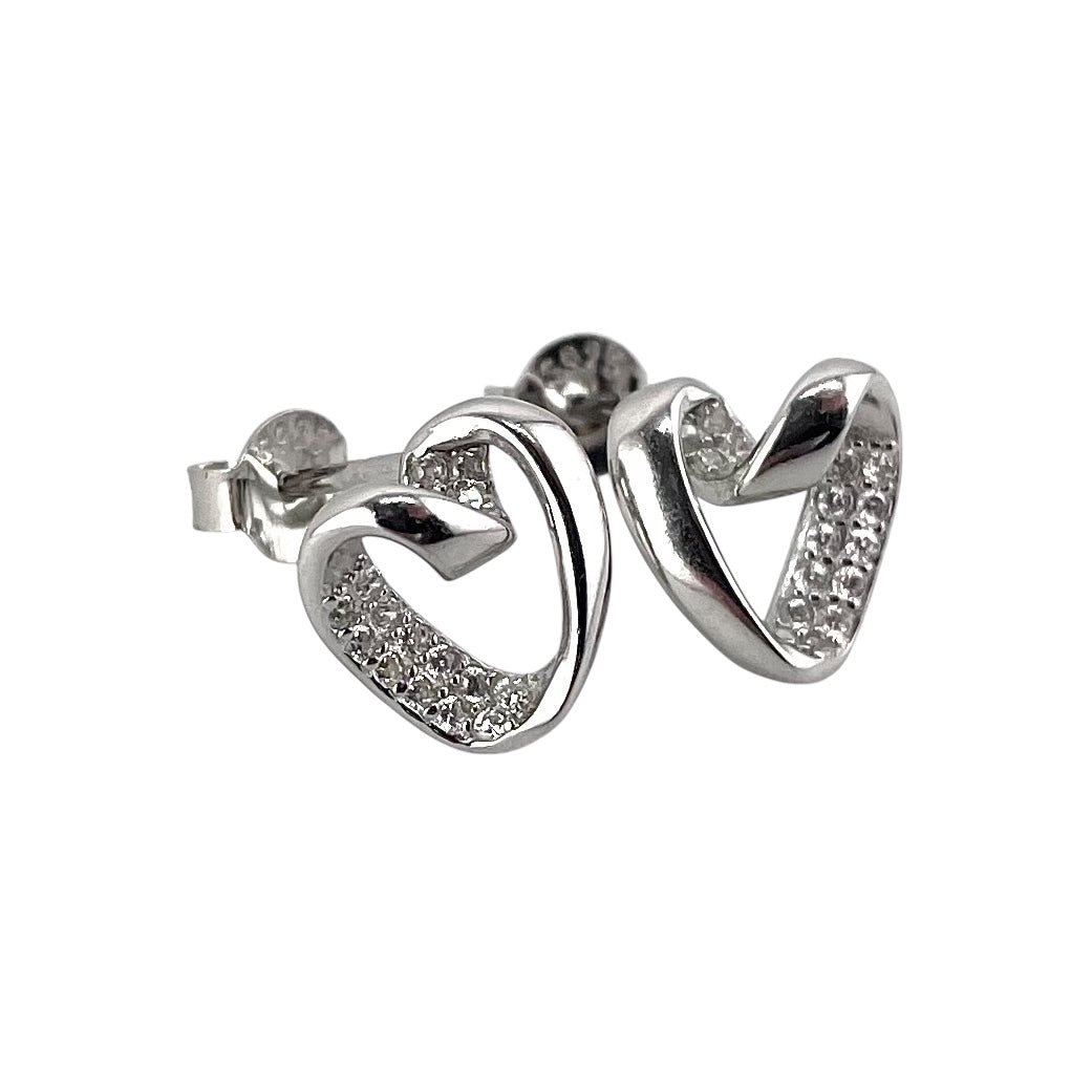 CZ Heart Post Earrings Sterling Silver