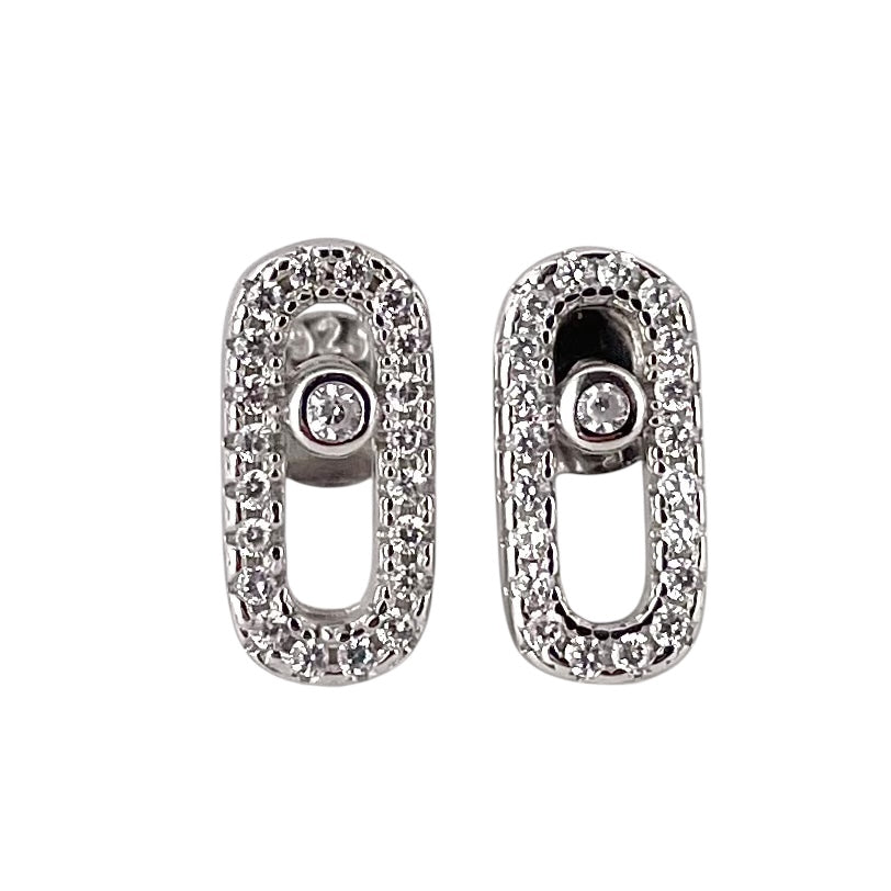 CZ Round Oval Post Earrings Sterling Silver
