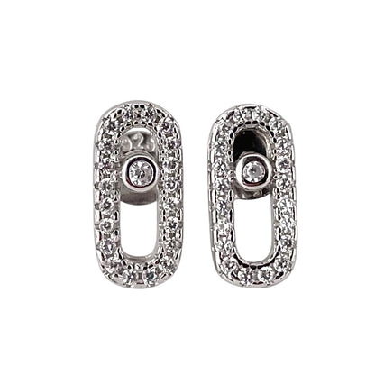 CZ Round Oval Post Earrings Sterling Silver
