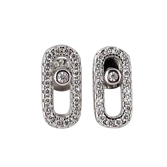 CZ Round Oval Post Earrings Sterling Silver