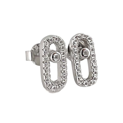 CZ Round Oval Post Earrings Sterling Silver