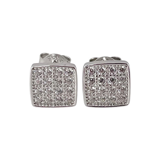 CZ Square Row Post Earrings Sterling Silver