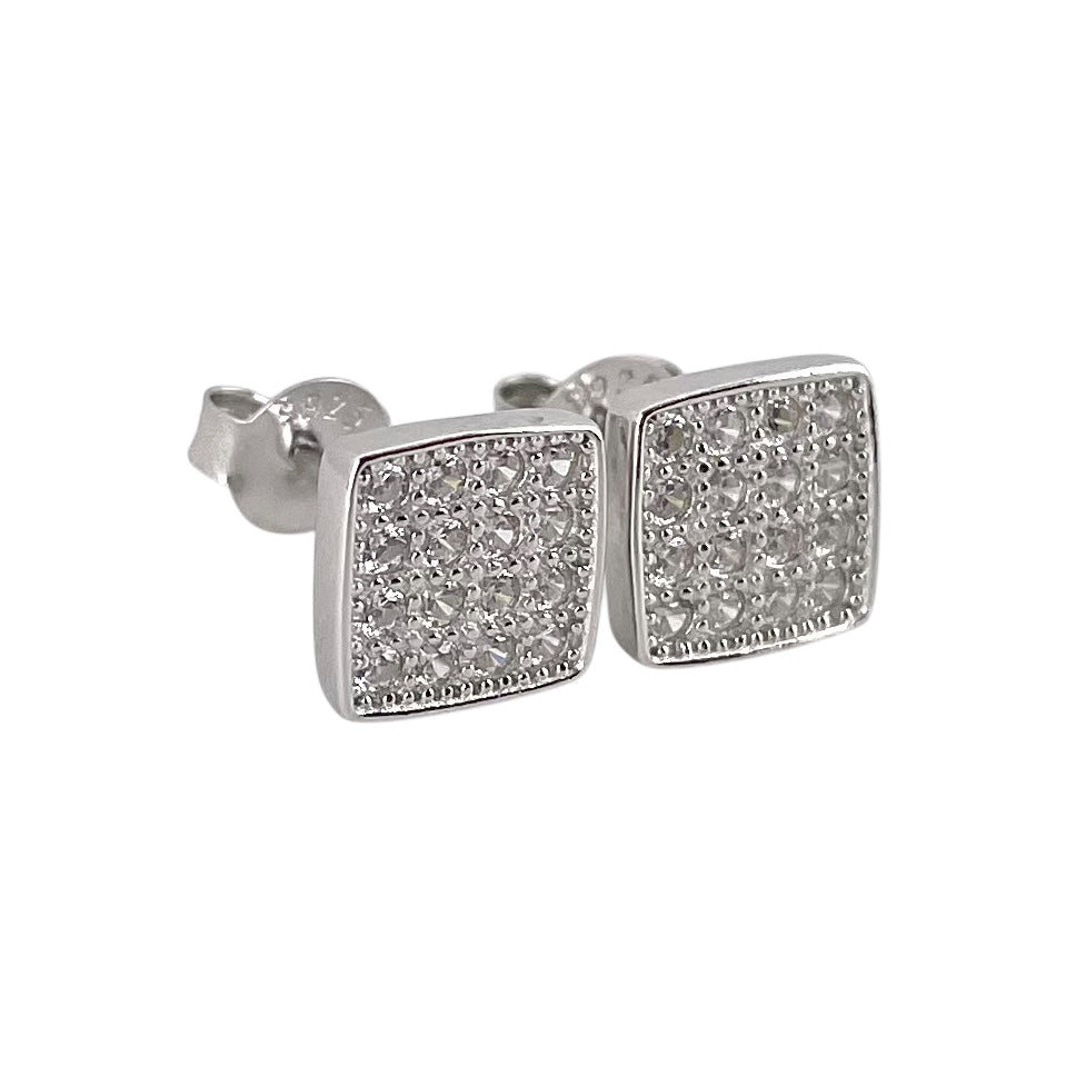 CZ Square Row Post Earrings Sterling Silver