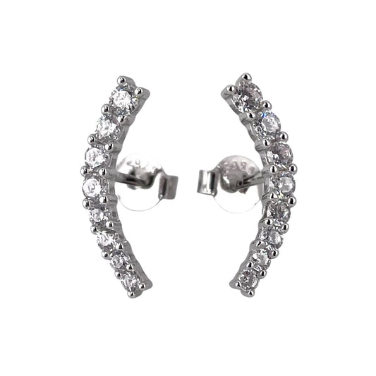 CZ Row Post Earrings Sterling Silver
