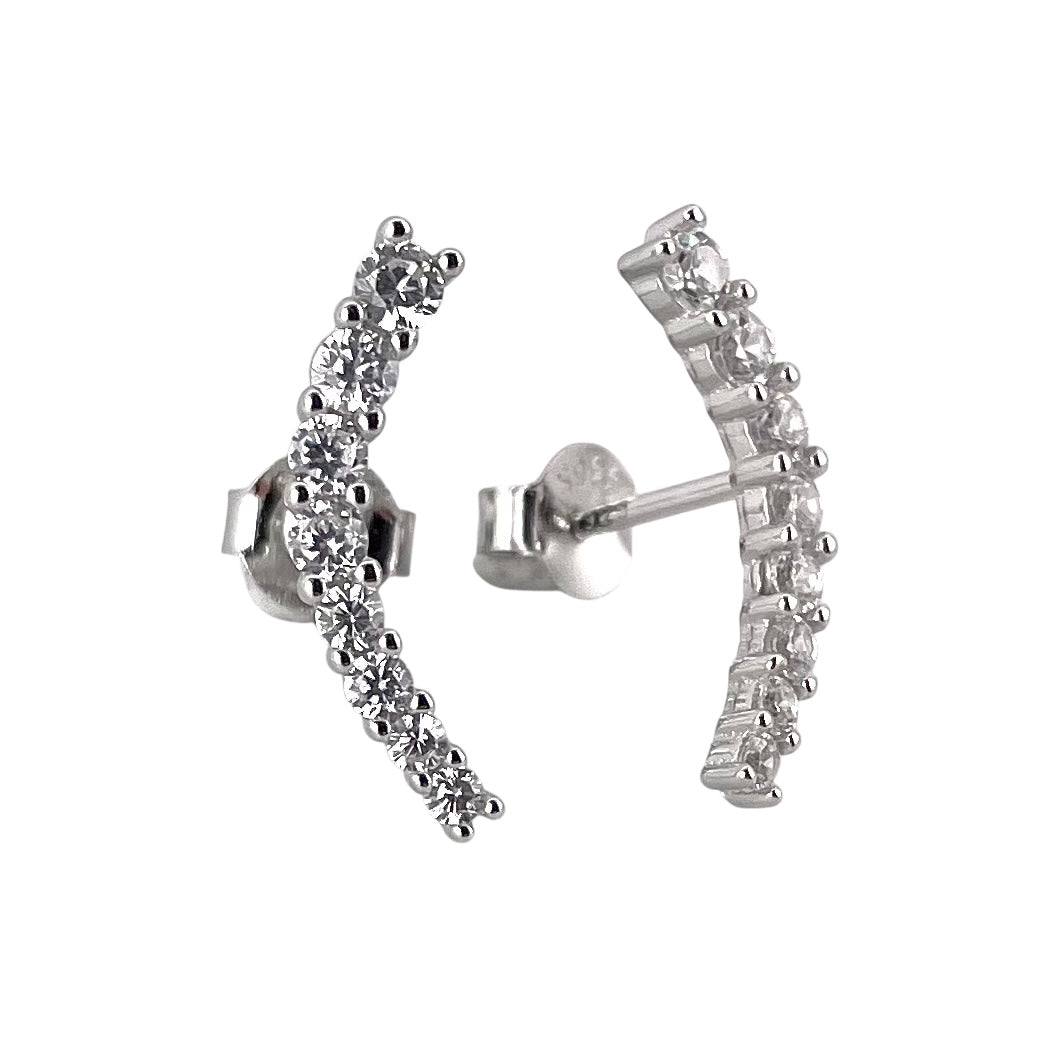 CZ Row Post Earrings Sterling Silver