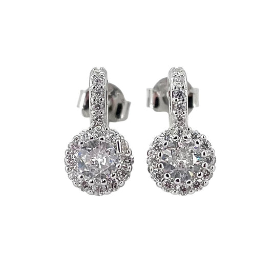 CZ Round Stone Post Earrings Sterling Silver