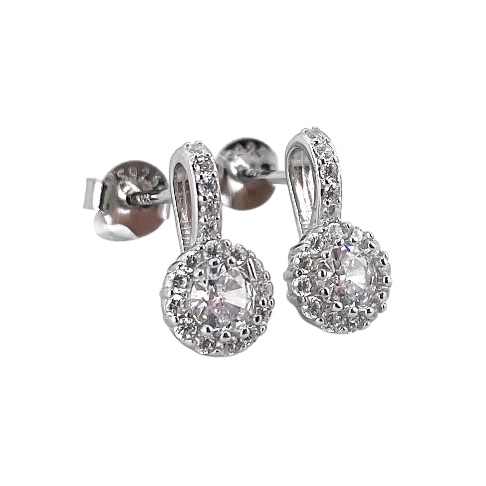 CZ Round Stone Post Earrings Sterling Silver