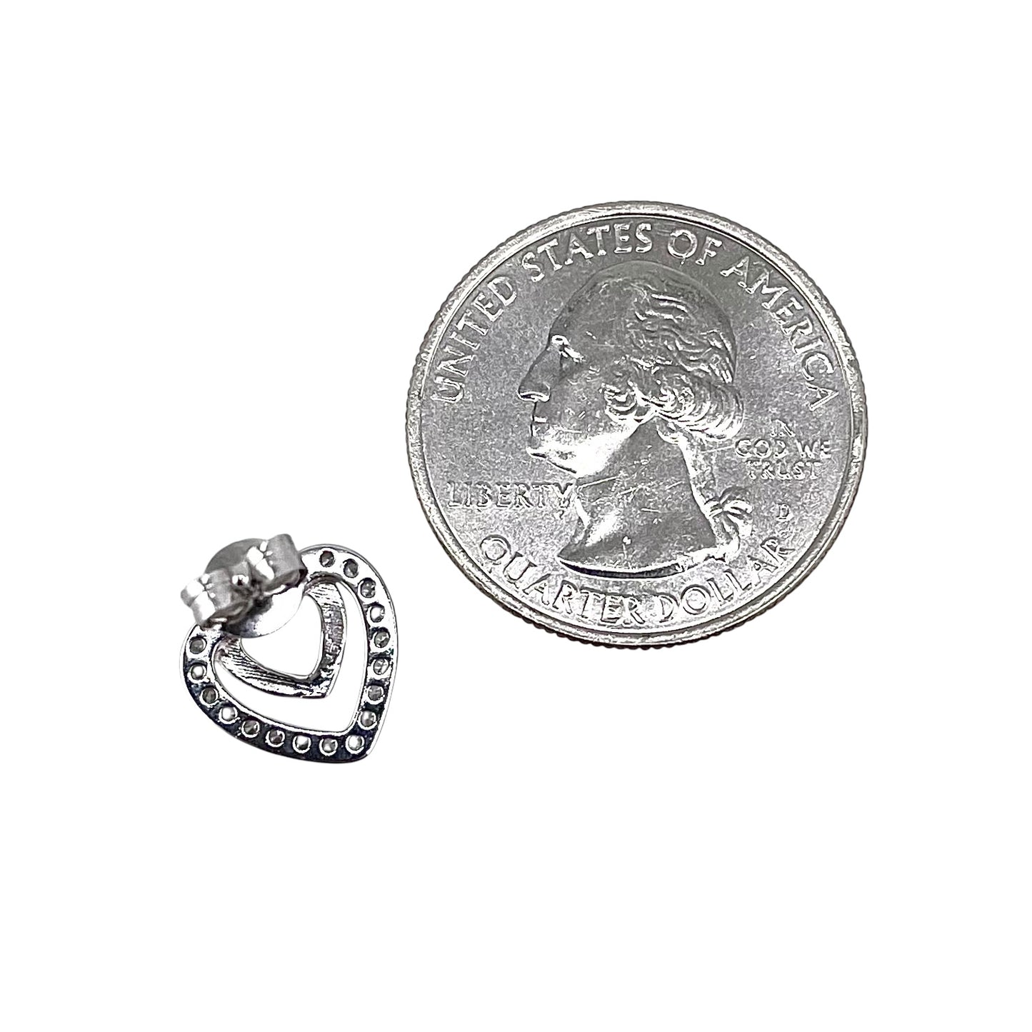 CZ Double Heart Post Earrings Sterling Silver