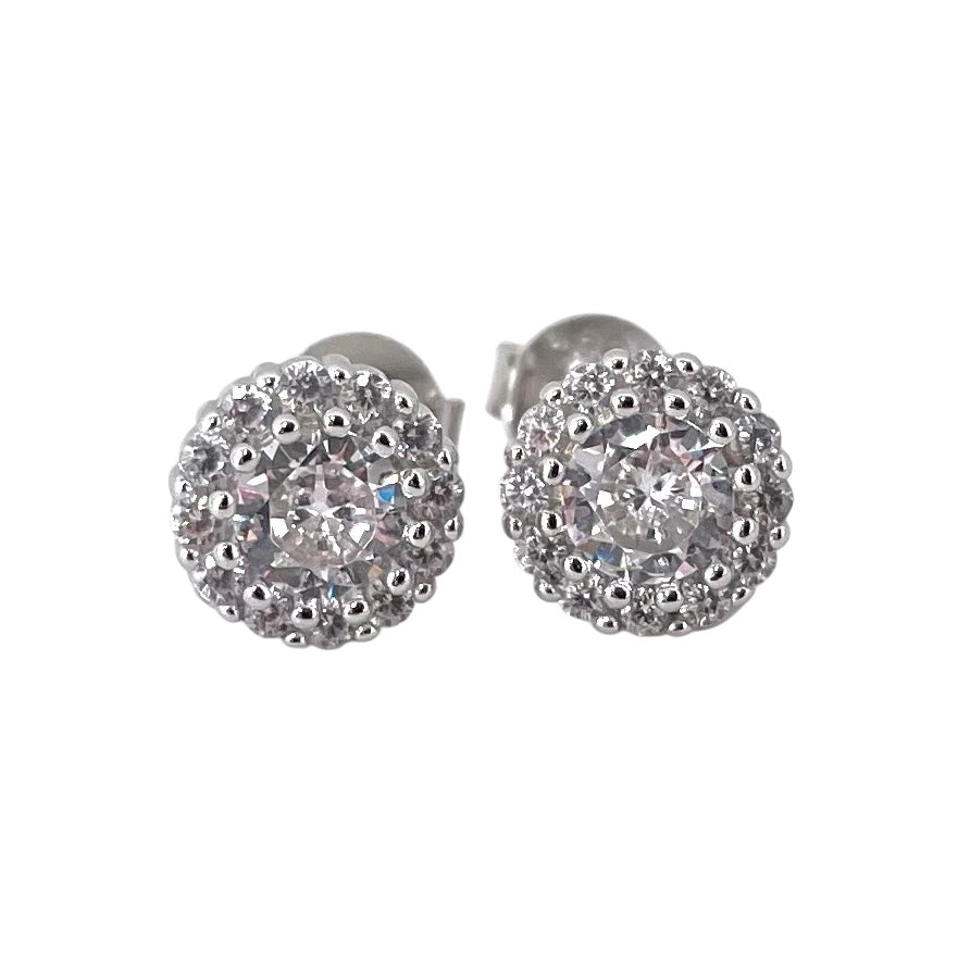 CZ Round Cluster Post Earrings Sterling Silver