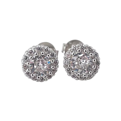 CZ Round Cluster Post Earrings Sterling Silver