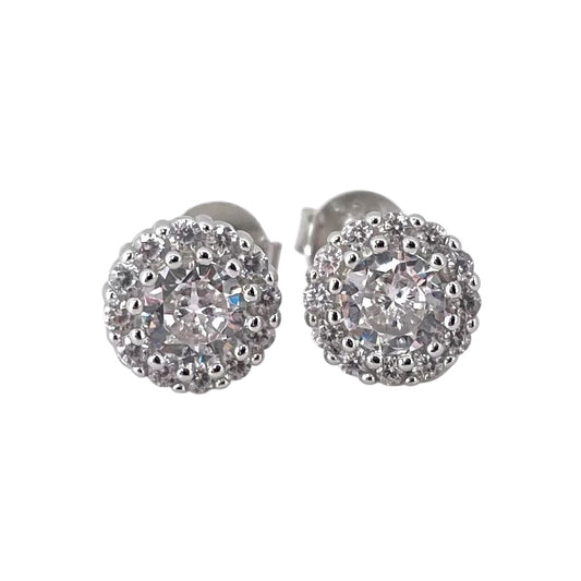 CZ Round Cluster Post Earrings Sterling Silver