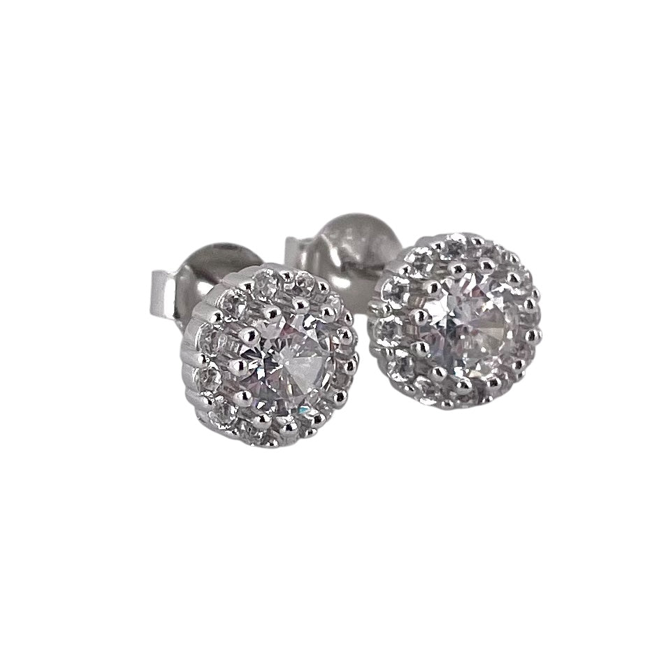 CZ Round Cluster Post Earrings Sterling Silver