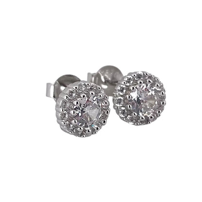 CZ Round Cluster Post Earrings Sterling Silver