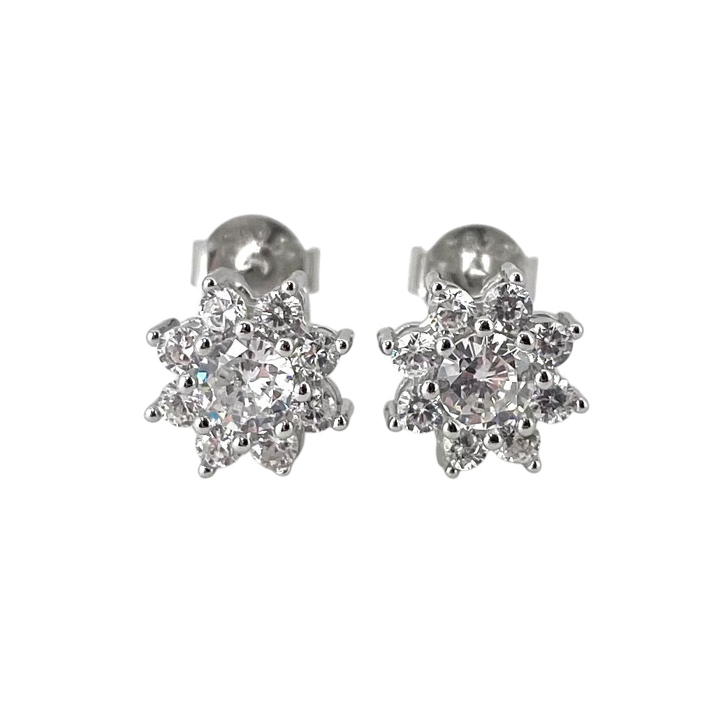CZ Sunflower Post Earrings Sterling Silver