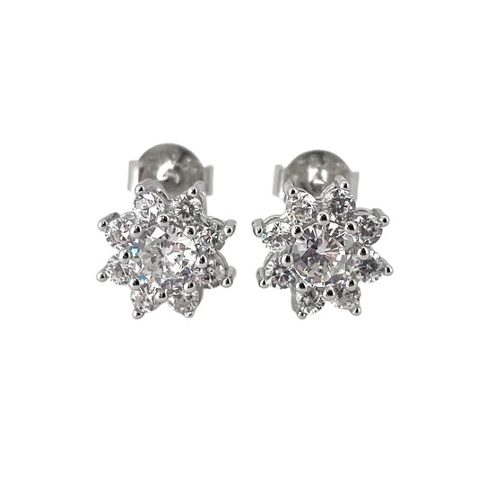 CZ Sunflower Post Earrings Sterling Silver