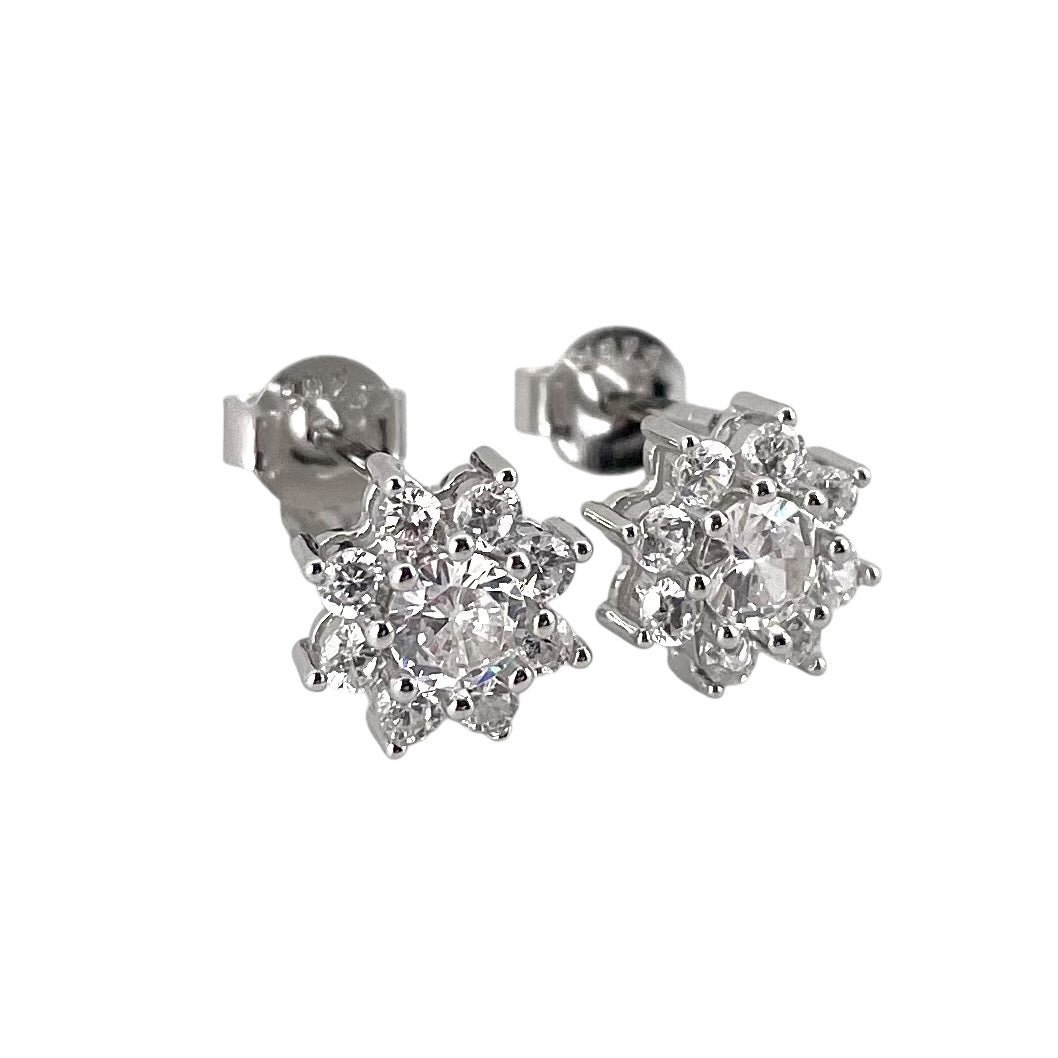 CZ Sunflower Post Earrings Sterling Silver