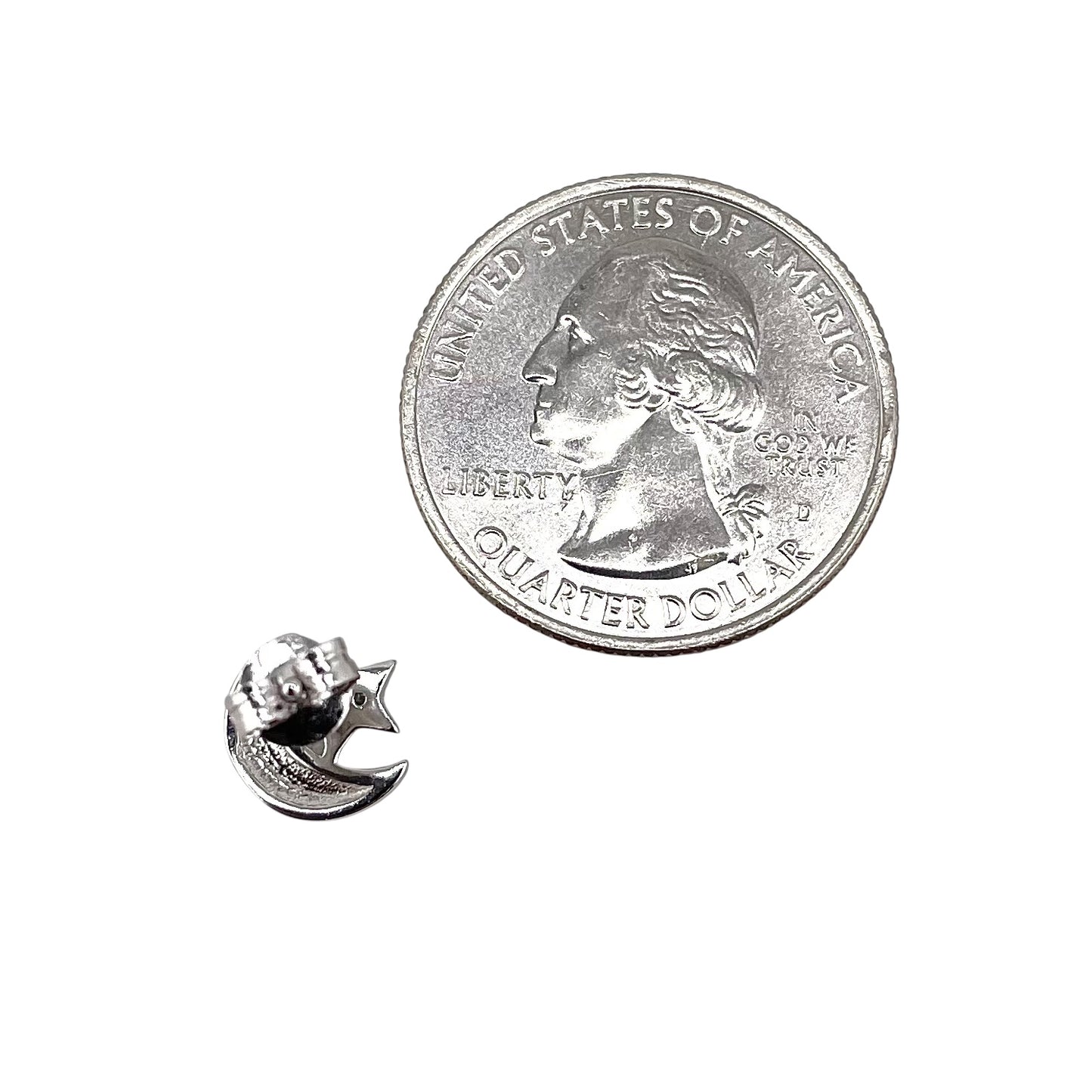 CZ Crescent Moon Star Post Earrings Sterling Silver