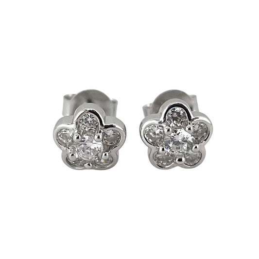 CZ Flower Post Earrings Sterling Silver