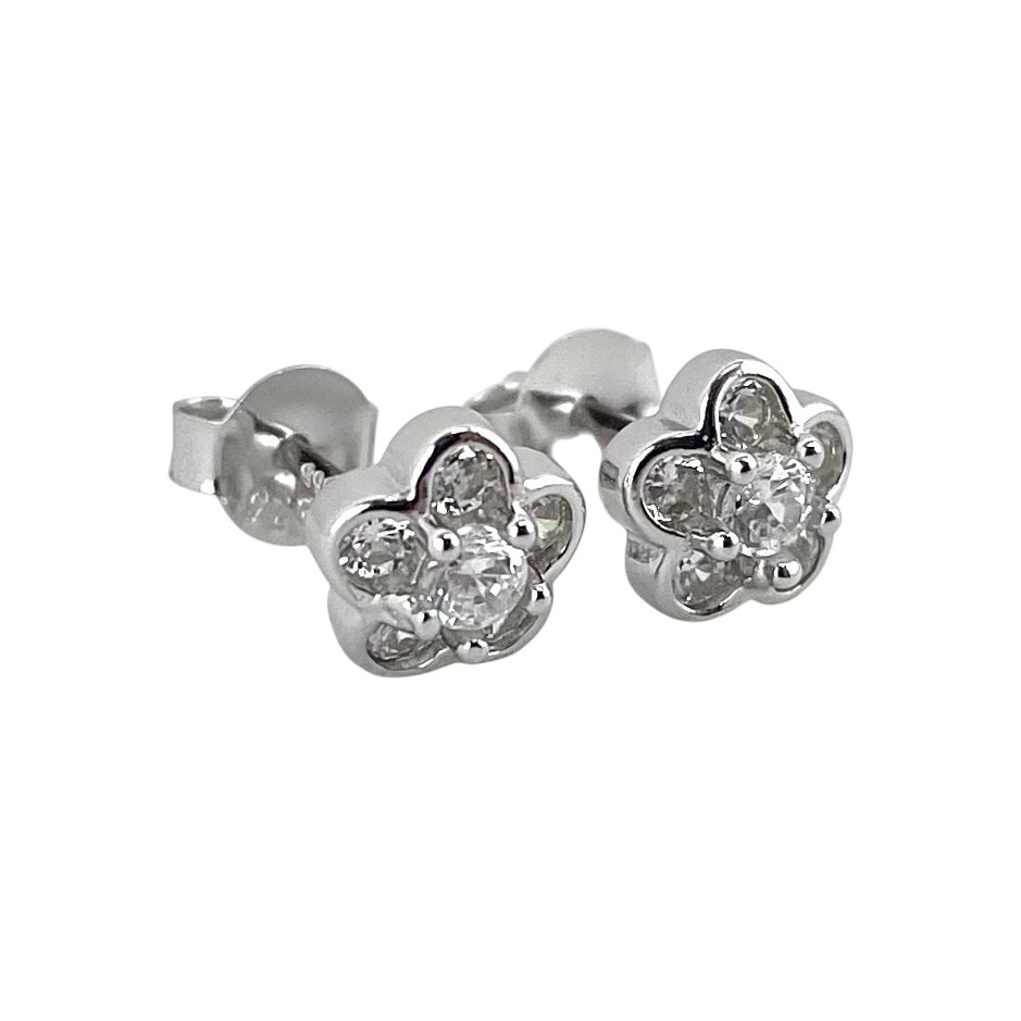 CZ Flower Post Earrings Sterling Silver