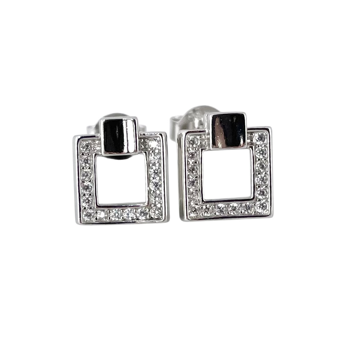 CZ Square Post Earrings Sterling Silver
