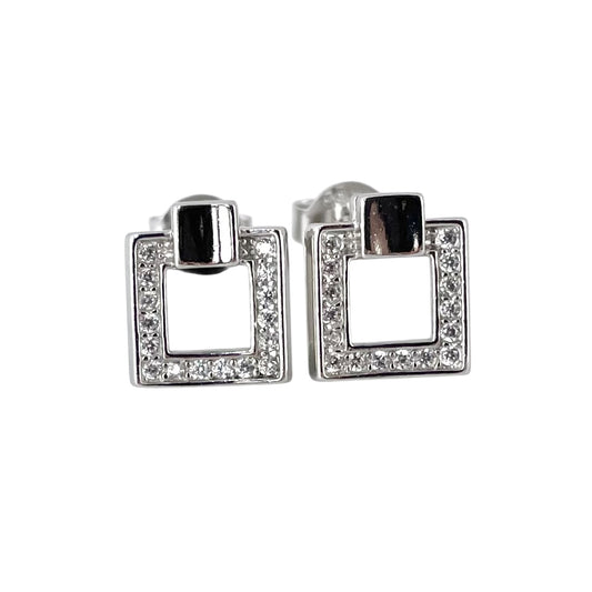 CZ Square Post Earrings Sterling Silver