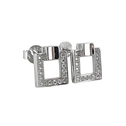 CZ Square Post Earrings Sterling Silver