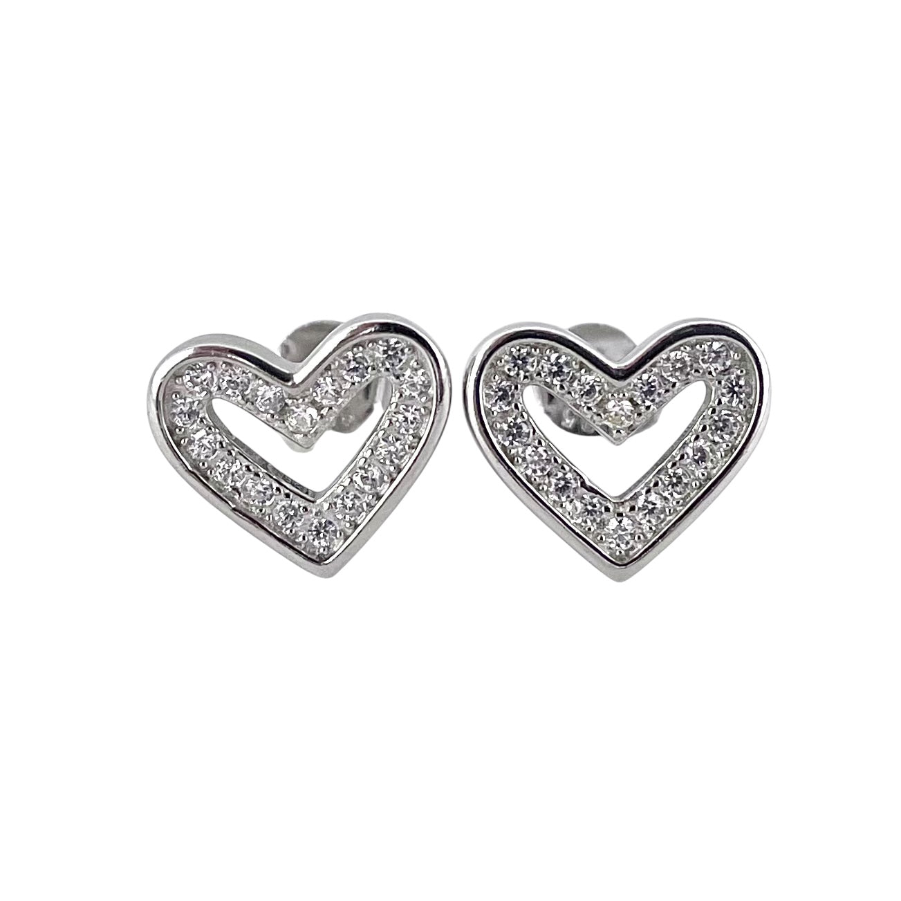 CZ Heart Post Earrings Sterling Silver