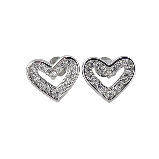 CZ Heart Post Earrings Sterling Silver