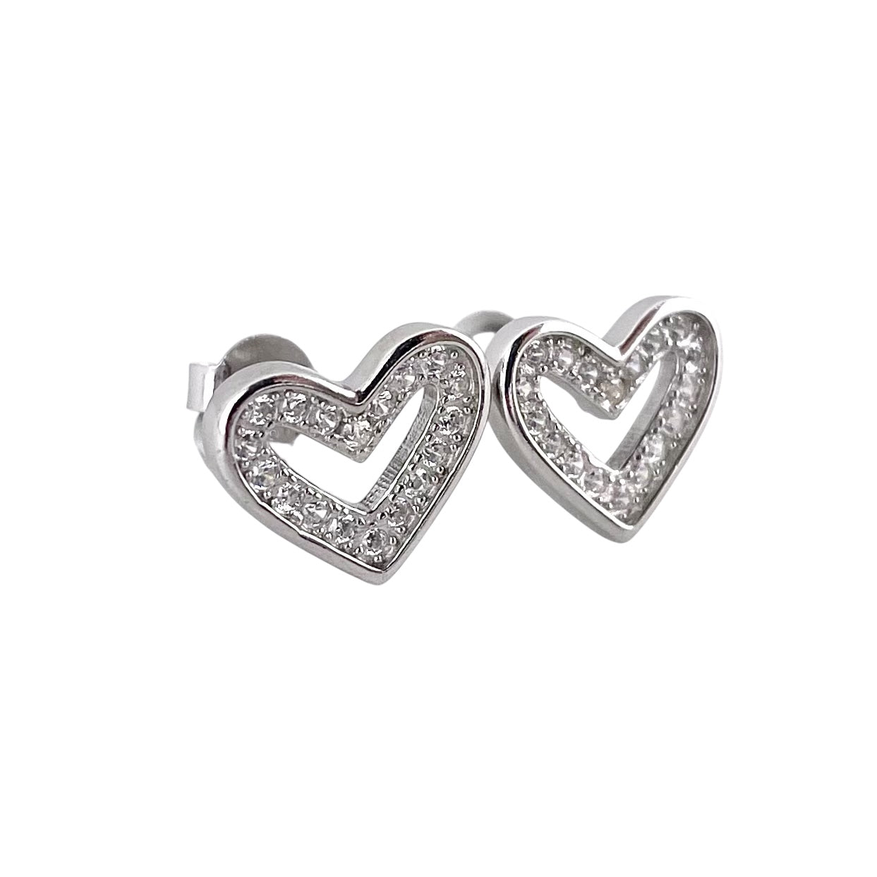 CZ Heart Post Earrings Sterling Silver