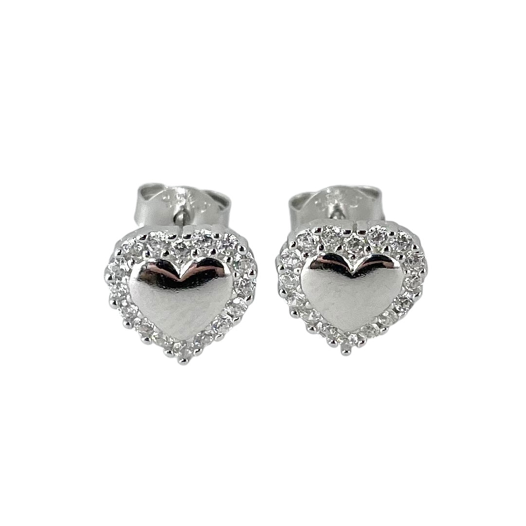 CZ Heart Post Earrings Sterling Silver