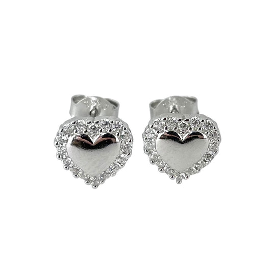CZ Heart Post Earrings Sterling Silver