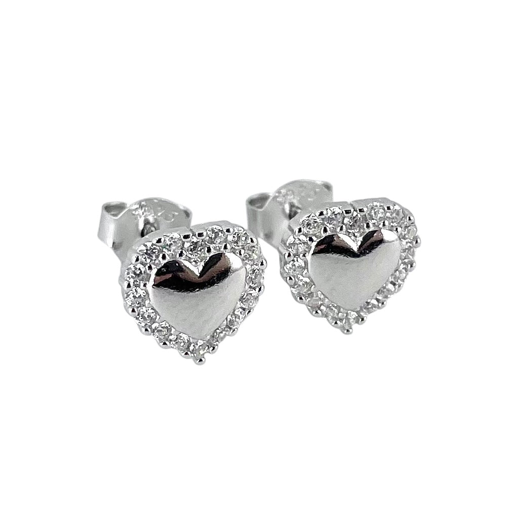 CZ Heart Post Earrings Sterling Silver