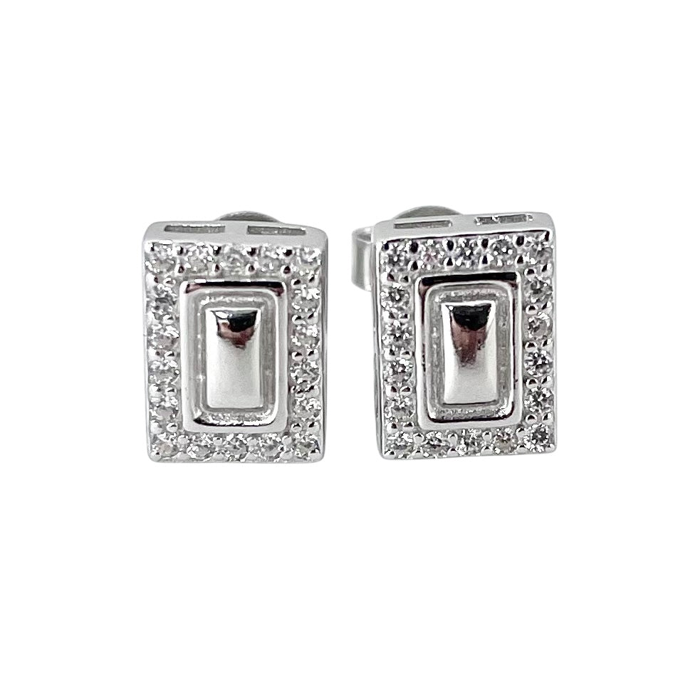CZ Rectangle Post Earrings Sterling Silver