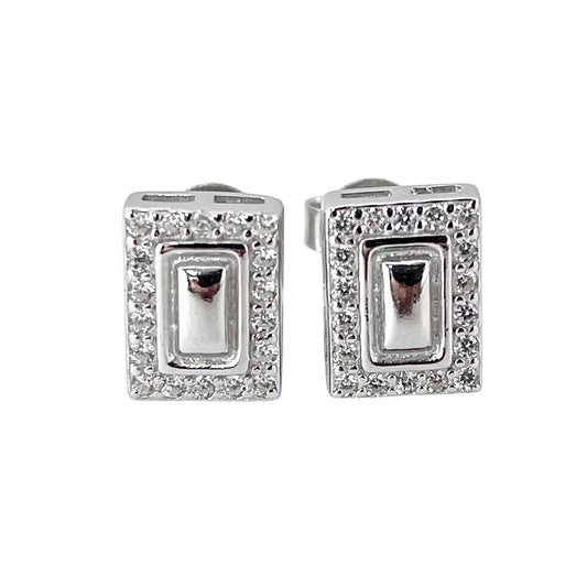 CZ Rectangle Post Earrings Sterling Silver