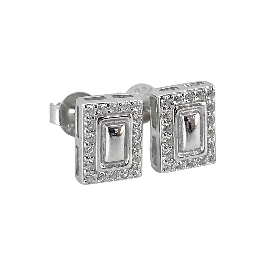 CZ Rectangle Post Earrings Sterling Silver