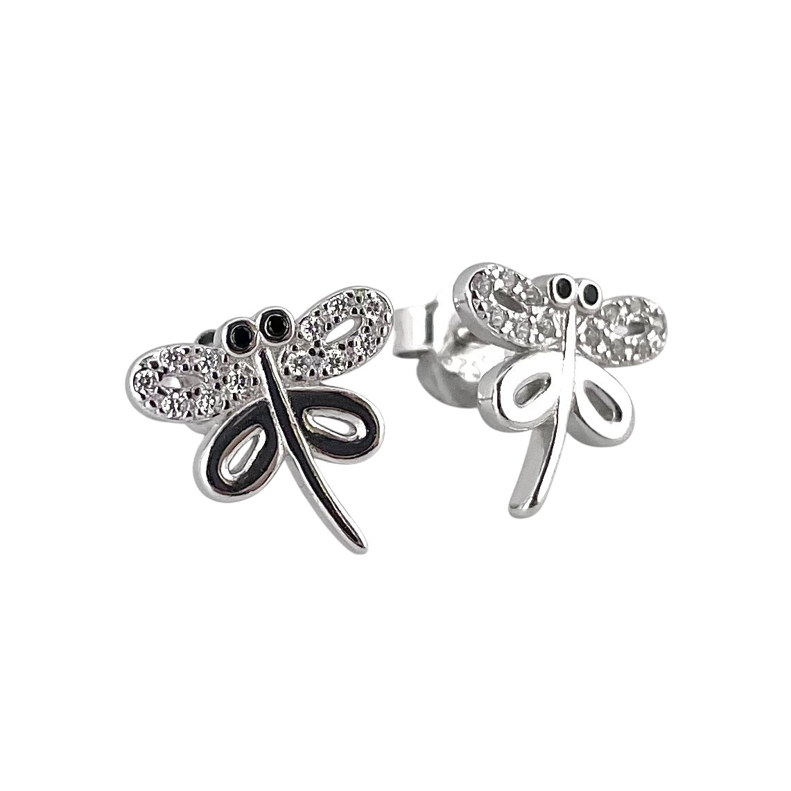 CZ Dragonfly Post Earrings Sterling Silver