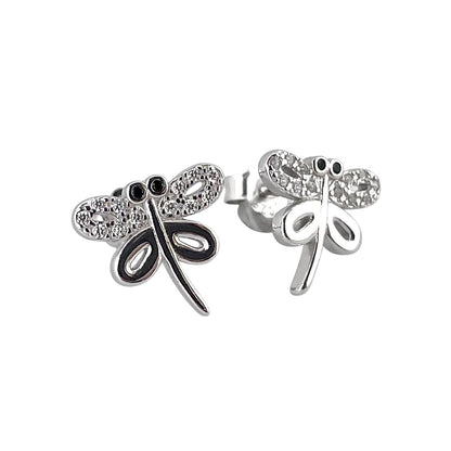 CZ Dragonfly Post Earrings Sterling Silver