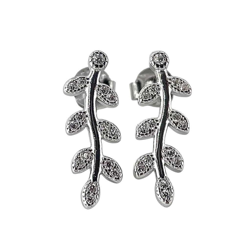 CZ Branch Post Earrings Sterling Silver