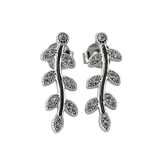 CZ Branch Post Earrings Sterling Silver