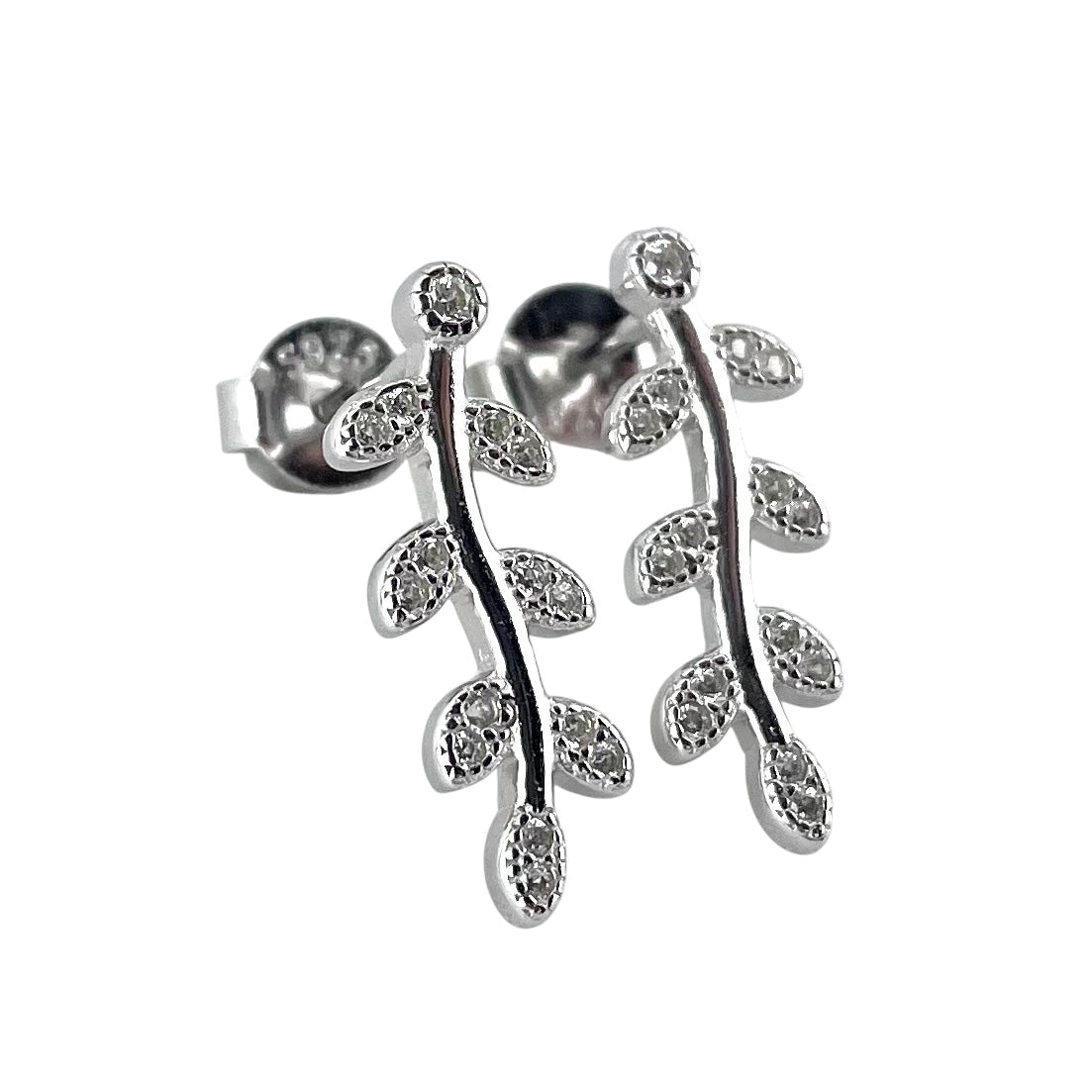 CZ Branch Post Earrings Sterling Silver