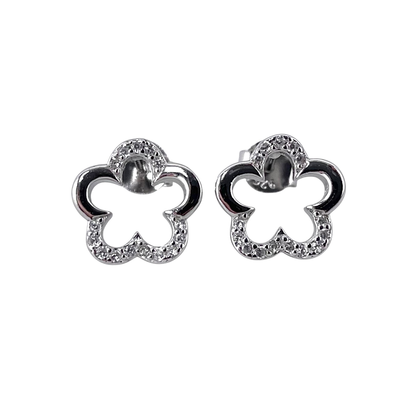 CZ Flower Post Earrings Sterling Silver