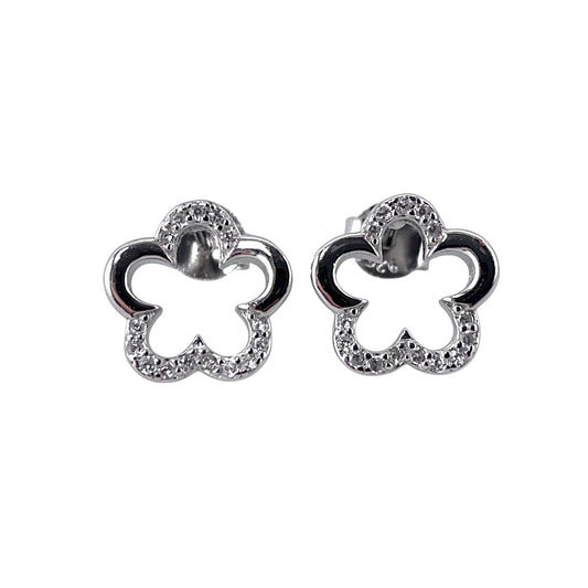 CZ Flower Post Earrings Sterling Silver