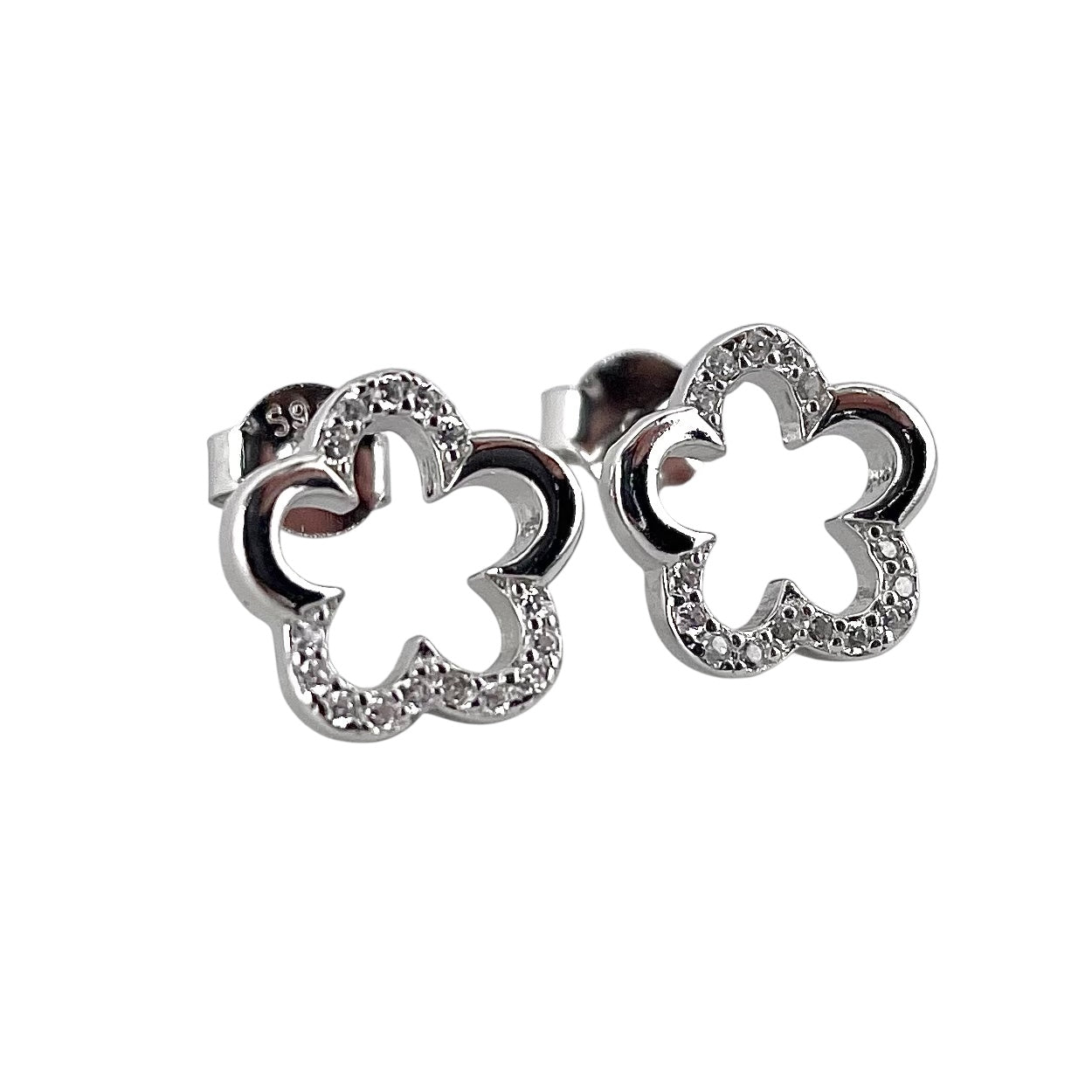 CZ Flower Post Earrings Sterling Silver