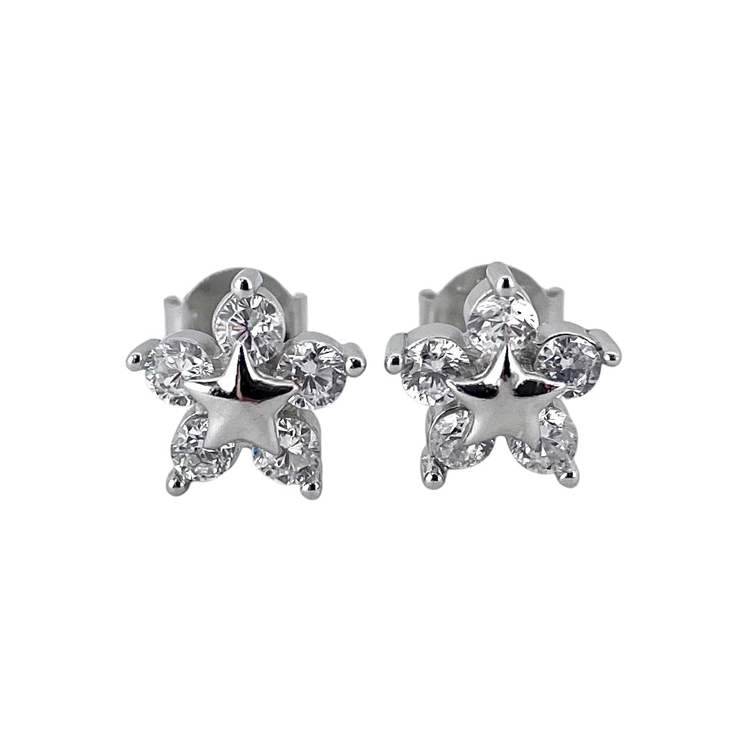 CZ Star Post Earrings Sterling Silver