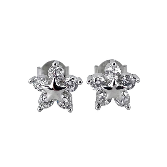 CZ Star Post Earrings Sterling Silver
