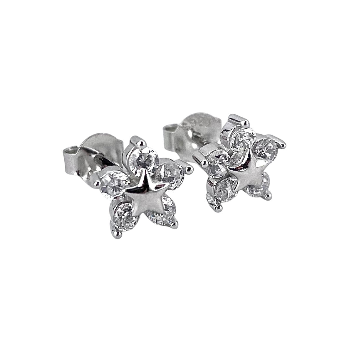 CZ Star Post Earrings Sterling Silver