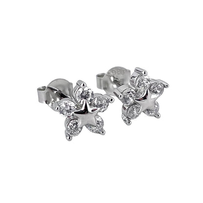 CZ Star Post Earrings Sterling Silver