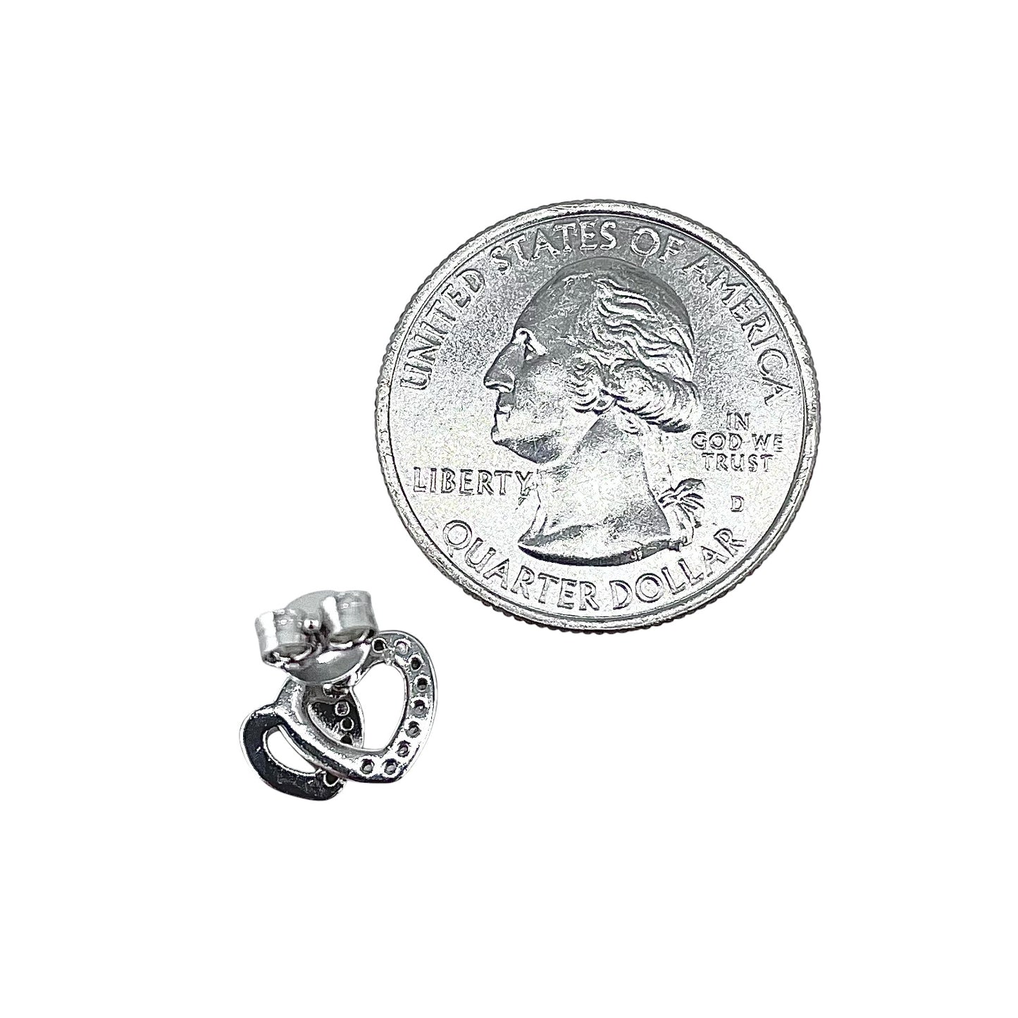 CZ Double Heart Post Earrings Sterling Silver