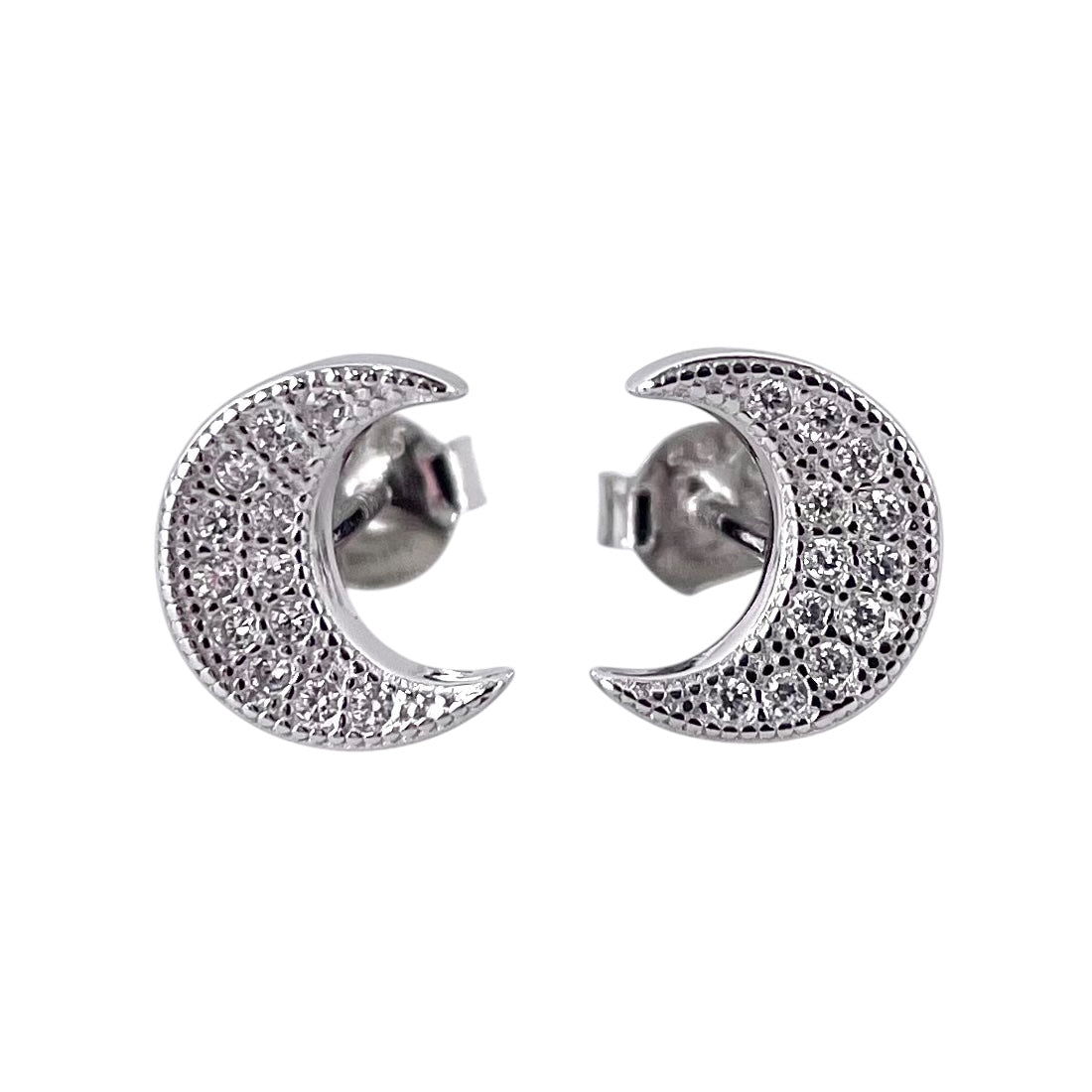 CZ Crescent Moon Post Earrings Sterling Silver