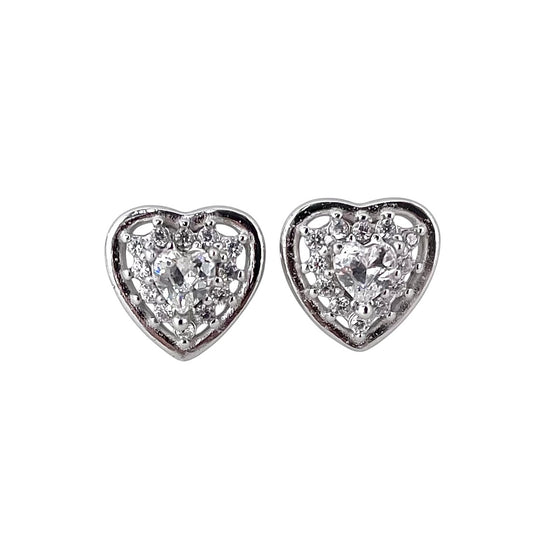 CZ Heart Post Earrings Sterling Silver